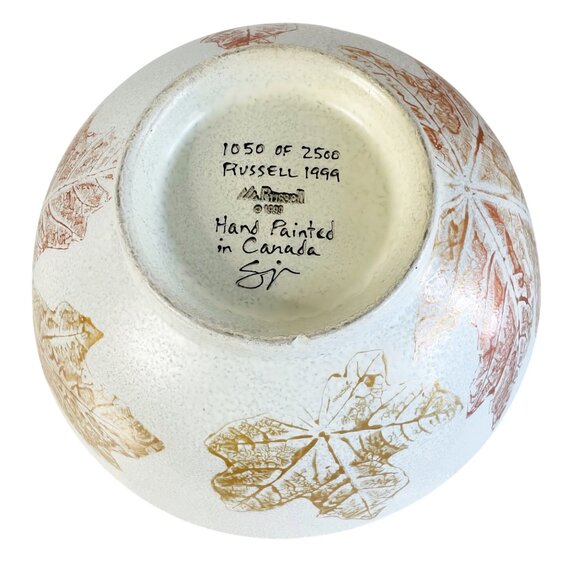 Vintage 1999 Russell Pottery Bowl Hand Painted Fall Leaf Signed Numbered Canada - Picture 3 of 8